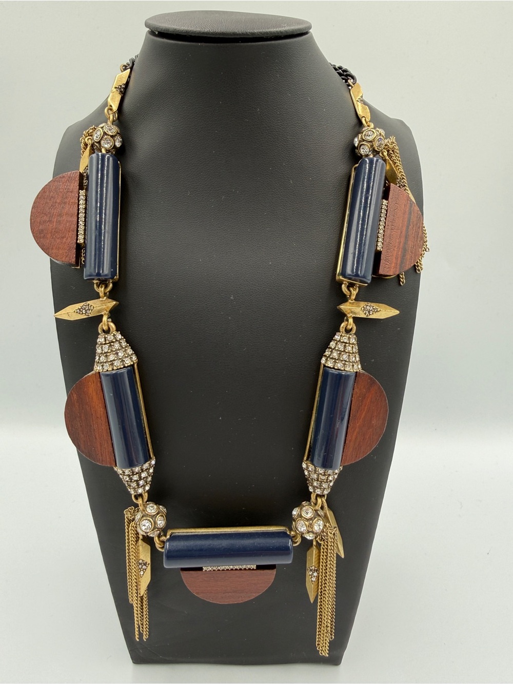 J. Crew Navy, Brown and Gold Mixed-Media Statement Necklace